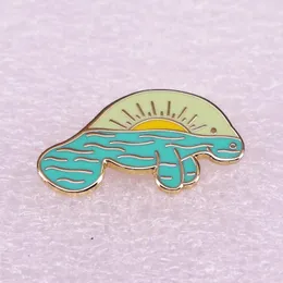 Manatee Sunrise Brooch Pins Enamel metalowe odznaki broszki klapowe Kurtki Kurtki dżinsy Akcesoria biżuterii 940