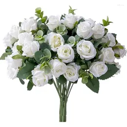 Dekorative Blumen 2pcs 10heads künstliche Blume Seide Rose weiße Weiße Eukalyptus Blätter Pfingstroutze gefälschte Hochzeitstisch Party Vase Home Decor