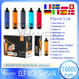 Basella Elfo originale Shisha 16000 sbuffi Sigarette usa e getta 28 ml POD POD PILET CARTUGLIA 600MAH Sfuggini batteria ricaricabile