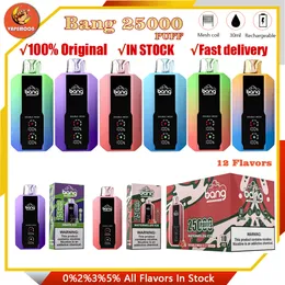 Original Bang LCD -Bildschirm 25000 Puffs Einwegvape mit digitalem Display Puff 20k wiederaufladbare E -Zigaretten Dual -Mesh -Spule 0% 2% 3% 5% 12 Farben Al Fakher 15k 12k 18k