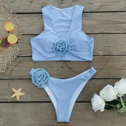 Fasci da bagno femminile Fanux Furx Florel Swimsuit Bikini 2024 Tankini a colori solidi estivi Set da spiaggia a due pezzi