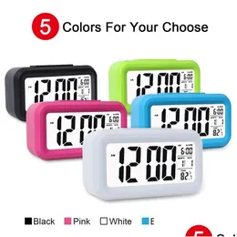 Skrivbordklockor Mute Alarm Clock LCD SMART Temperatur Söt posensitiva sängar digital SN Nightlight Kalender Drop Delivery Home DHG7U