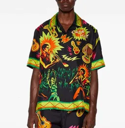 24SS Casa Blanca Designer Camisa casual de seda novo produto de verão Rock and Roll Print Silk Men casual Hawaii Beach de praia curta Camisa de lapela de capa Casablanc Tops