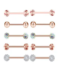 10pcsset Gold Rose Tongue Rings Stainless Steel Acrylic Earrings Barbells Body Tragus Piercing Jewelry Nipple Ring5110408