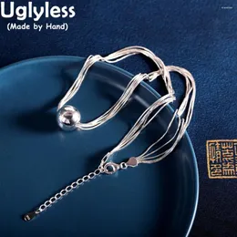 Hängen Uglyless Multi Super Thin Chains Halsband för kvinnor Enkla coola glansiga bollar Chokers Real 925 Sterling Silver Jewelry
