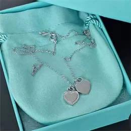 Double heart love necklaces for women girls luxury brand classic diamond lovely hearts pendant short chain choker whale goth sailormoon necklace jewelry gift