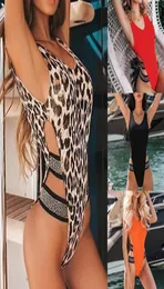 Sexig one bit baddräkt Kvinnor Backless badkläder Monokini Shiny Retro Push Up Bathing Swimwear Leopard Bodysuit Brazilian7759937