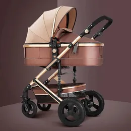 Strollers# New Luxury Baby Stroller Portable pushchairHigh Landscape Reversible StrollerFour wheels StrollersTravel Prambaby carriage T240509