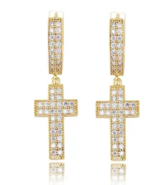 Iced out CZ Premium Diamond Zirconia Cross Hoops Earrings for Men Women Hip Hop Jewelry1857824