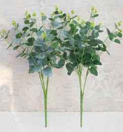 Fiori decorativi del matrimonio 16 teste eucalipto artificiale Lascia il bouquet di altezza 50 cm Foglie di piante artificiali foglie di plastica bouquet 2375321