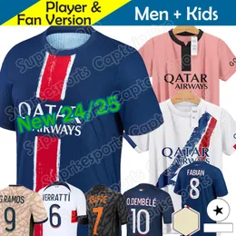 23 24 25 Maillot Mbappe Futbol Forması Çocuk Kiti 2024 2025 Paris Evde Üçüncü 3. Dördüncü Futbol Gömlekleri Hakimi Vitinha Kolo Muani O.Dembele G.Ramos Erkekler Plus Boyut 3XL 4XL