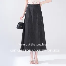 Skirts Falda Larga 2024 High-end Women's Skirt Designer Brand Black Pattern Lanyard Roupas Femininas Vestidos