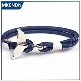 Charm Bracelets MKENDN Fashion Whale Tail Anchor Bracelets Men Women Charm Nautical Survival Rope Chain Paracord Bracelet Male Wrap Metal Hooks Y240510