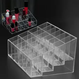 Clear Acrilic 24 Grid Makeup Organizer Organizer Box Lipstick Lipstick Solping Porta del display Porta di gioielli cosmetici Organizzatore Casella di scatola