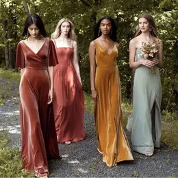 Long Veet Bridesmaid 2020 Autumn Country Country Maid Of Honor Length Length Party Bask Wedding Guest Dresses 4 Styles 0510