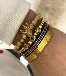 Royal King Crown Entertainment 4pcs Set Rhinestone 18kt Gold Braceletsilver Cazibe Bilezikler Erkekler Lüks CZ İmparatorluk Hediyeleri Takı 1447172