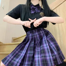 Kjolar mini kvinnor 2024 sommar japanska skolan veckade hög midja kawaii söt rosa rutig kjol uniform harajuku jupe