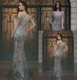 2020 New Grey Major Beading Off Off Thooks Formal Evening Dresses Crystals Beaded Long Prom Gowns Arabic Vintage Pageant Gowns Cust6803082