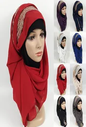 180x75cm High quality Chiffon Women Scarf Plain Muslim Long Shawl rhinestone Hijab Headscarf Lady Hood Wraps Stole4242804