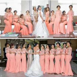 2020 Peach African Long Bridesmaid Dresses Three Quarter Hyls Plus Size Lace Mermaid Long Party Dress BridEMaid Dress Maid Gow 203G