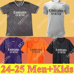 24 25 Jerses de futebol de Bellingham Real Madrids 2024 Vini Jr Mbappe Camavinga Rodrygo Rudiger Modric Kroos Tchouameni Valverde Homem Crianças Camisa Uniformes Jogador de Fãs