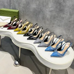 Kristal Avize Slingback Buzağı Patent Deri Pompalar Ayakkabı Sky-High Stiletto Topuklu Sandıklar Sandalet Lüks Tasarımcı Elbise Akşam Ayakkabı