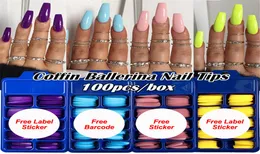 NAF009 100PCS كاملة Coffin Coffin Press على Nails Candy Color Cover Full Tips Ballerina Fake Nails Accessories9093930