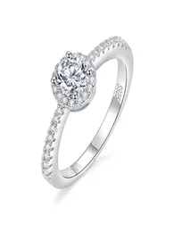 Classic 05ct Round Sterling Silver Rings Wedding Bride Jewelry Halo Women Moissanite Ring9303074