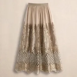 Tigena Crochet Spitze Tüll Midi Langer Rock für Frauen Vintage Elegant Hohl