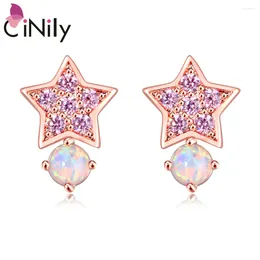 Studörhängen Cinily White Fire Opal Star Rose Gold pläterad med rosa zirkonsmycken för kvinnliga flickor