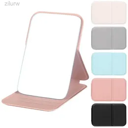 C3SN Compact Mirrors Desktop Makeup Mirror Solid Pu Leather Simple Portable Handheld Makeup Mirror Foldbar Student Compact Cute Pocket Mirror D240510