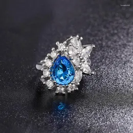 Clusterringe üppig helles Meerblau Oval Open Ring 925 Sterling Silber besuchte Geburtstagsfeier Schmuck Braut Hochzeit Engagement Geschenk