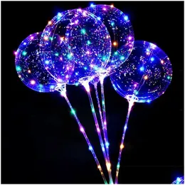 Украшение вечеринки 20 -дюймовые светодиодные светодиоды Bobo Balloon Прозрачные палочки Ballons Свадебные рождественские украшения на день рождения Хэллоуин для Kid Dhgz3