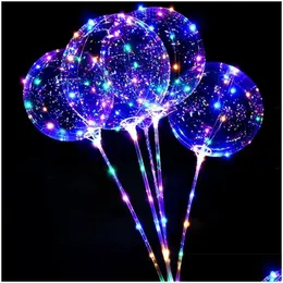 Party Decoration 20 Inch Luminous LED Bobo Balloon Transparenta Ballongs Sticks Wedding Christmas Halloween Födelsedagsdekorationer för Kid DHGZ3