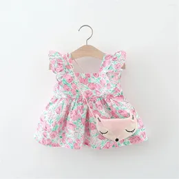 Girl Dresses Summer Girls Dress Bag 2/Piece Set Baby Cartoon Tulip Print Little Flying Sleeves Princess