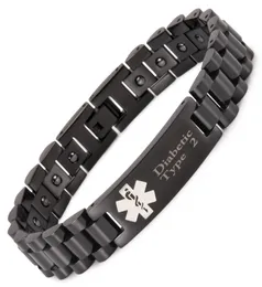 Black Magnetic Medical Alert -armband för män med 20st hematit diabetiker typ 2 och 1 215cm12mm8718609