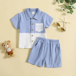 Clothing Sets Kupretty Baby Boy Clothes Toddler Summer Linen Outfit Color Block Short Sleeve Button Shirt Shorts 2T 3T 4T 5T Set