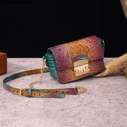 Borsa da donna a spalla singola a croce con modello di coccodrillo multicolore Brahmin