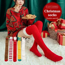 Женщины носки красочные радужные чулки полосатые рождественские коралловые бархатные бархатные колена для женского колена длиной до колена