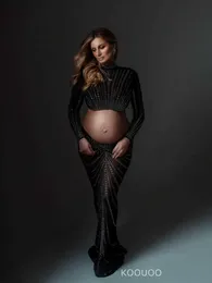 Maternity Dresses Maternity Photo Shoot Cut Out Dresses Rhinestone Stretchy Pregnancy Photography Women Outfit Halter Crystal Hot Fix Set Dress T240509