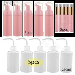 Cleaning Pink coated eyelash cleaning kit 60ML liquid foam empty pump bottle eyelash cleaning brush 250ML ring bottle skin care tool d240510