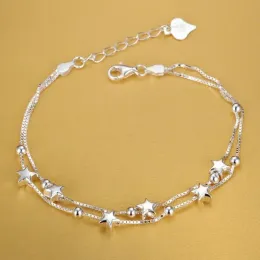 Puramente artesanal 925 Cadeia de prata esterlina Estrelas Bracelets Ins for Women Charms Designer de moda Jóias de casamentos Gretos de férias de alto nível Pulseira de prata de alto nível