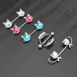 Nipple Rings Cute Sweet Piercing Nipple Rings Shield Cat Face Sparkle Nipple Barbell Stainless Steel Clicker Creative Piercing Body Jewelry Y240510