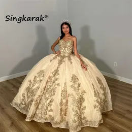 New Arrival Princess Champane Quinceanera Dresses Ball 2023 Sweet 16 Dress Crystals Lace Appliques Birthday 15th Party Gown