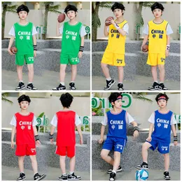 バスケットボールジャージ犬キャリア子供のユニフォームの半袖クイック乾燥スーツ夏の男の子の休日幼稚園の生徒と女の子のための2つの中国語のジャージ