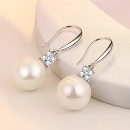 Hoop örhängen Pearl Minimalist 925 Silverörhänge Shiny Zircon Flower Ear Buckle Women Wedding Accessories Party Jewelry Kofsac
