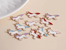 10pcs 2017 мм эмаль Lucky Unicorn Charms для ожерелья для подвески Серьги DIY красочные животные шармны ювелирные аксессуары