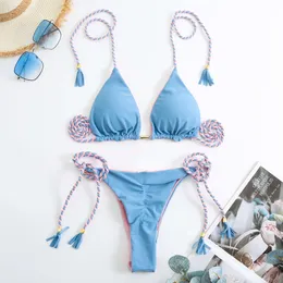 Women's Swimwear 2023 new open-back corded bikini triangle swimsuit multicolor swimwear factory