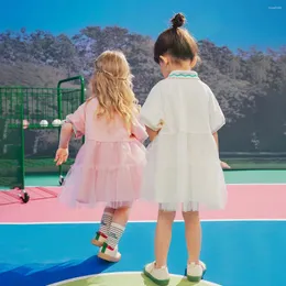 Girl Dresses Amila 2024 Summer Children's Mesh Dress For Baby Girls Polo Collar Soft Breathable Cute Preppy