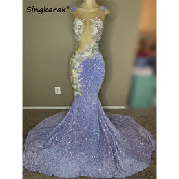 Блестящее сиреневое пурпурное длинное платье выпускного вечера 2024 бусины кристаллы Rhienstones Sequint